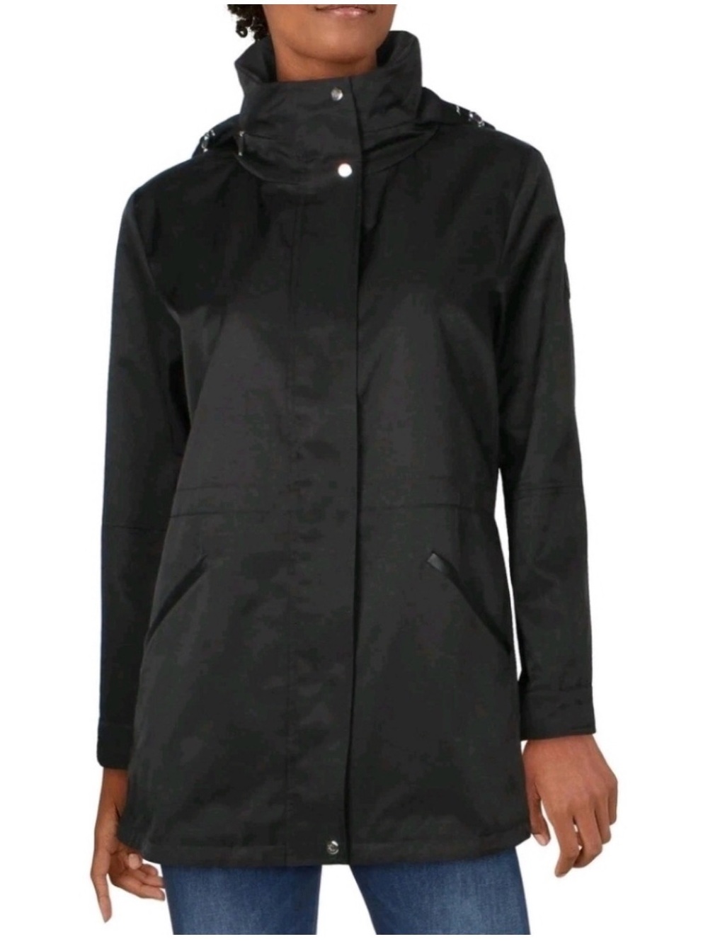Ralph Lauren Black Trench Coat with High Collar